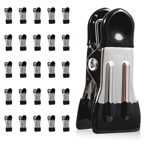 Heavy Duty Clothes Pins, 30 Pack 2.17 Inch Stainless Steel Chip Clips with Rubber, Metal Clothespins, Multipurpose Bag Clips for Food Storage, Laundry Clothesline, Socks (Black) - color: Black