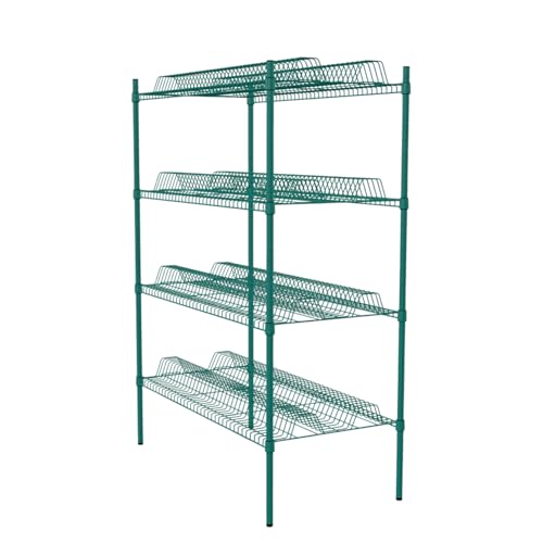 PRO&Family Green Epoxy 4-Tier Commercial Drying Rack with Casters – Heavy Duty Wire Shelving for Dish Drying, Kitchen Storage & Food Service Use (24" x 48" Stationary, 1 1/4" Slots) - size: 24" x 48" Stationary