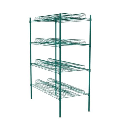 PRO&Family Green Epoxy 4-Tier Commercial Drying Rack with Casters – Heavy Duty Wire Shelving for Dish Drying, Kitchen Storage & Food Service Use (24" x 60" Stationary, 1 1/4" Slots) - size: 24" x 60" Stationary