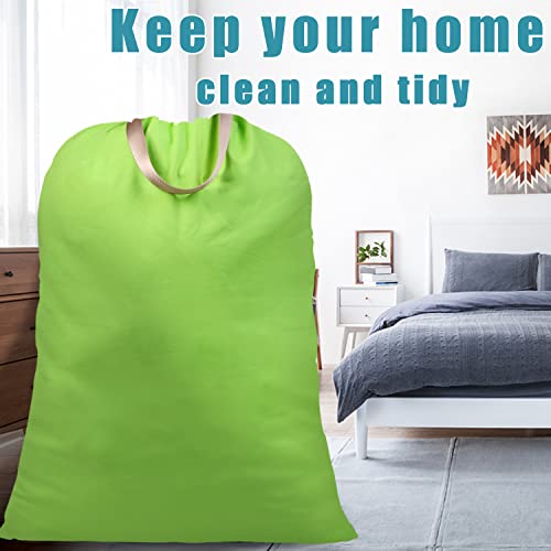LOLOMLO Extra Large Canvas Laundry Bags with Handles & Drawstring Closure, Heavy Duty Tears Resistant Clothes Storage Travel Bags,25.5"x34",Green - color: Green