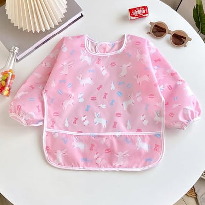 PandaEar (3 Pack Long Sleeve Bibs| Waterproof Full Sleeve Bib for Baby Infant Toddler 6-36 Months - style: Cake Bunny Giraffe Girl