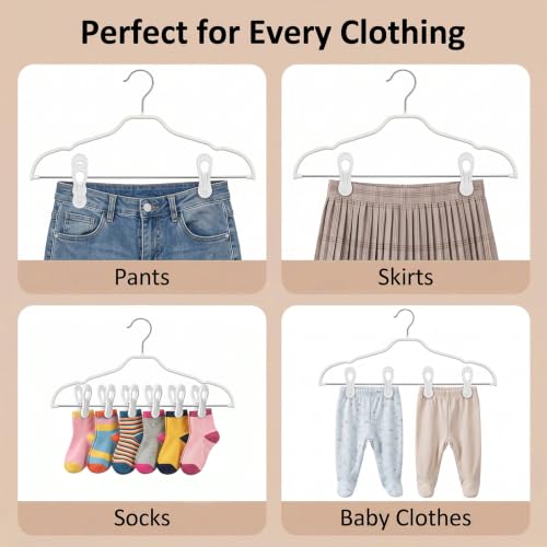 30 Pack Plastic Hanger Clips, White Heavy Duty Clothes Clips for Pants, Skirts & Baby Clothes, Anti-Slip Laundry Clips for Drying