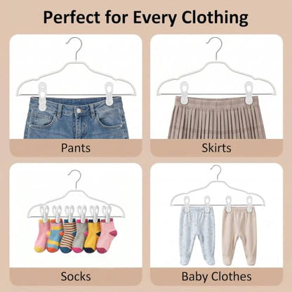 30 Pack Plastic Hanger Clips, White Heavy Duty Clothes Clips for Pants, Skirts & Baby Clothes, Anti-Slip Laundry Clips for Drying