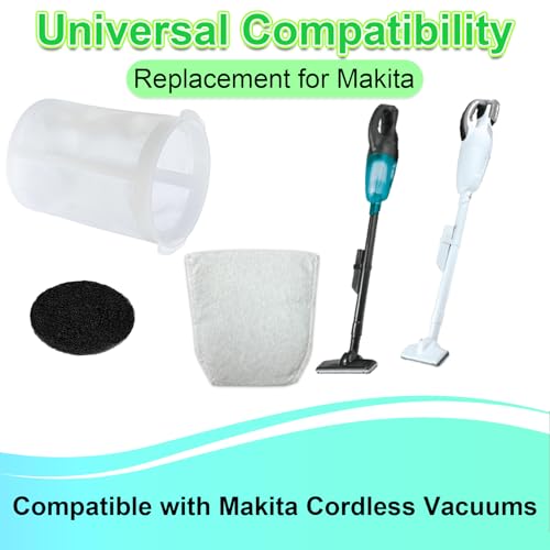 Replacement Filters Compatible with Makita Cordless Vacuums Cleaner LC01Z, DCL180Z, XLC02ZB, XLC09ZB – 3 Pre-Filters, 3 Foam Filters, 10 Dust Bags Kit for Dust Filter HEPA