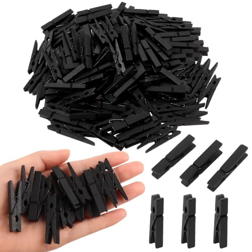 KIMOBER 100 Pcs Black Mini Clothespins, 1.77 Inch Small Wooden Clips for Hanging Photos Crafts String Picture Hanger Clothes Line Clips for Home Office DIY Projects - color: Black