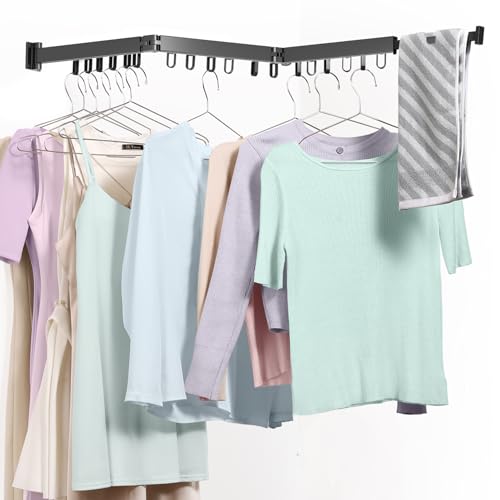 Wall Mounted Clothes Drying Rack, Space-Saving Foldable Clothes Drying Rack, Wall Clothes Hanger with 18 Hooks for Indoor & Outdoor Use in Laundry Room, Bathroom & Balcony