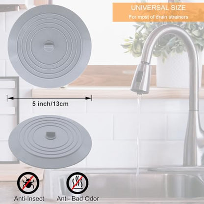 Bathtub Drain Stopper 3 Pack, V-TOP 5inch Tub Stopper Bathtub Drain Cover, Silicone Bath Tub Plug Essentials Flat Suction for Kitchen Bathroom Laundry Accessories