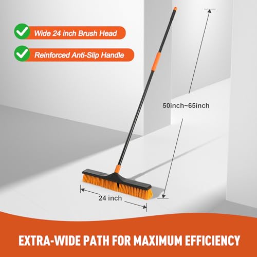 CLEANHOME 24" Push Broom Brush Outdoor for Shop, Deck, Garage, Concrete - size: 24" Head, 59" Handle
