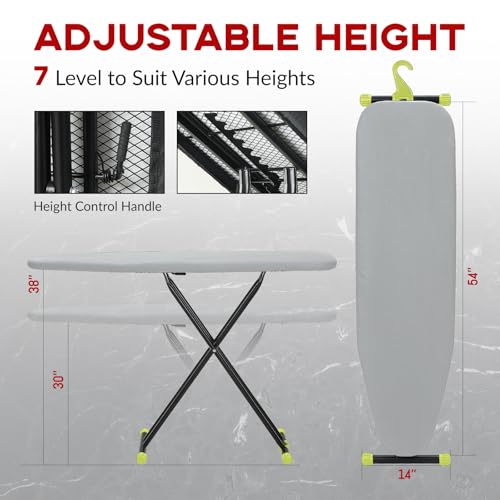 Ironing Board Full Size 54x14, RAINHOL Gray Height Adjustable Iron Board - color: Gray, size: 54"L x 14"W