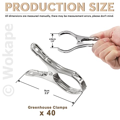 40Pcs 3.5 Inch Stainless Steel Garden Clips, Heavy Duty Clamps with Large Open, Strong Grip Clips for Greenhouse Plant Cover Netting/Garden Shade Cloth/Beach Towel/Clothespins/Quilt