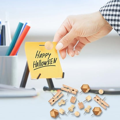 128Pcs Wood Push Pins, Thumb Tacks for Decorative, Wooden Pins and Tacks, Cork Board Thumbtacks, Cute Thumbtack for Wall and Bulletin Board, Map Pins