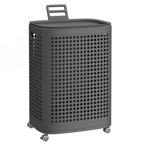 SONGMICS Laundry Hamper with Wheels, 75 L Laundry Basket with Lid - color: Dark Gray, size: Lid and Wheels