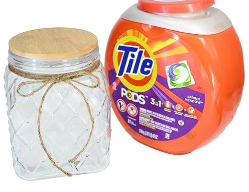 Glass Laundry Pods Container, Laundry Containers with Ropes & Wooden Lid - color: Glass Jar With Ropes& Wooden Lid