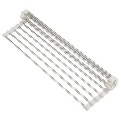 Roll Up Dish Drying Rack, Over Sink Multipurpose Rack, 17.6" x 9.3" Stainless Steel Foldable Dish Drainer, White