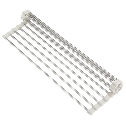 Roll Up Dish Drying Rack, Over Sink Multipurpose Rack, 17.6" x 9.3" Stainless Steel Foldable Dish Drainer, White
