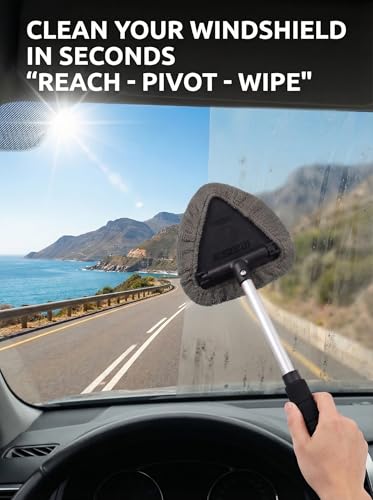 TAKAVU Window & Windshield Cleaner, Extendable, 3 Microfiber Pads (Grey) - color: Grey