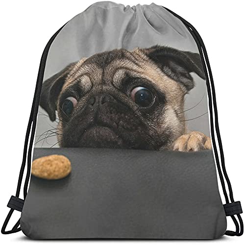 Art Cute Pet Drawstring Bags Backpack Bag Dog Lovely Animal Little Puppy Art Funny Pug Face Eyes Fashion Design Cookie Sport Gym Sack Drawstring Bag String Bag Yoga Bag for Men Women - color: Multi-a158