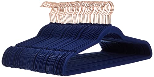 Amazon Basics Slim Velvet Non-Slip Space Saving Suit Clothes Hangers, Sturdy Construction, Navy Blue/Rose Gold, 50-Pack - color: Navy Blue/Rose Gold, size: Pack of 50