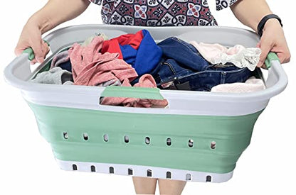 SAMMART 42L (11 gallon) Collapsible Plastic Laundry Basket - Foldable Pop Up Storage Container/Organizer - Portable Basket - Space Saving Hamper/Basket (Grey/Dark Sea Green (Set of 2)) - color: Grey/Dark Sea Green (Set of 2)