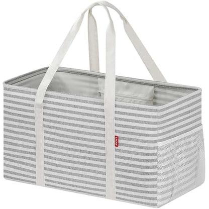 LHZK Standing Extra Large Utility Tote Bag with Metal Wire Frame and the Sides Rinforced, Extra Large Tote Bag with Handle, Reusable Grocery Bags Foldable, Beach Bag, Car Tote (Gray) - color: Gray, size: 22.5''x10.5''x12''-1 Pack