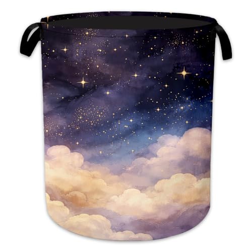 Laundry Hamper, Starry Sky Collapsible Dream Clouds Laundry Baskets Waterproof Oxford Cloth With Handles, Clothes Storage Bucket For Bathroom/Bedroom 16" x 20.8" - color: Starry Sky