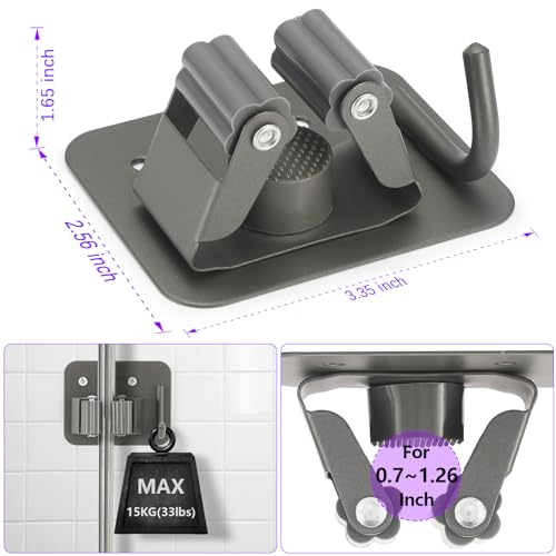 Broom Holder Wall Mount Rack, 304 Stainless Steel Mop and Tool Organizer - color: Gery