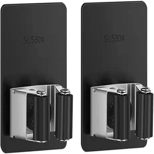 Mop Holder 2 Pack Broom Holder Wall Mount 304 Stainless Garage Storage Rack Hanger Steel Tool Kitchen Garden Tool Organizer - color: black