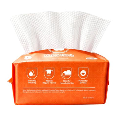 Disposable Cleaning washcloths, 100 Pack 2-Ply Reusable Paper Towels, Square Cleaning Cloths, Disposable Wash Cloths for Kitchen Grease, Spills and Everyday Messes