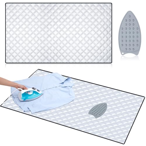 Tigeen Large Ironing Mat 47" x 22", Foldable Pressing Blanket for Countertop, Tabletop, Washer & Dryer, Thick Double-Sided Pad with Silicone Iron Rest, Portable Ironing Board Alternative