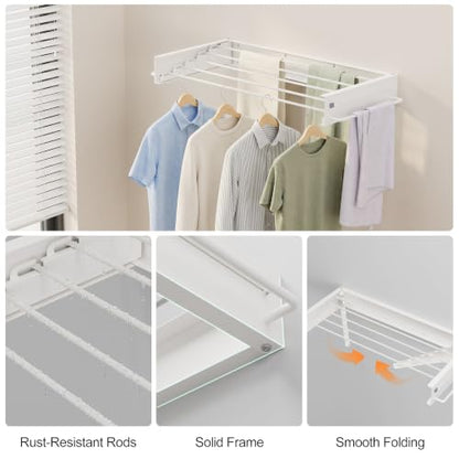 JOOM Wall Mounted Clothes Drying Rack,31.5 Inch Foldable Rack,White,Poles - size: 31.5in-Poles