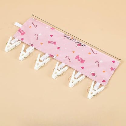 1pc Candy Print Foldable Travel Hanger Portable Fabric Hanging Clothes Drying Rack with 6 Clips Hook and Loop Fastener Space Saving Hanger - color: Rose Red