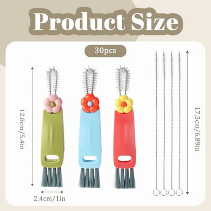 JJUNW 3 in 1 Cup Lid Cleaning Brush, 7Pcs Portable Cup Cleaner Set with 4 Long-Bristled Tools, Water Bottle Cleaner for Home Kitchen and Travel