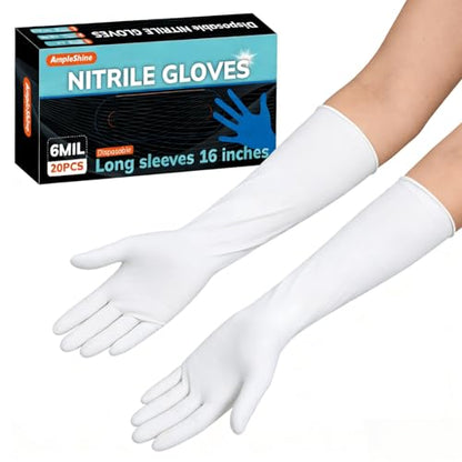 Long Sleeve Nitrile Disposable Gloves 16inch Cleaning 50PCS - color: White, size: Medium