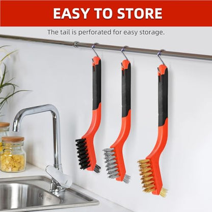 3PCS Wire Brushes for Cleaning Rust, Nylon, Brass & StainlessSteel Bristles - style: 3pcs