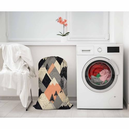 Swono Mountains Large Travel Laundry Bag - Washable Wet/Dry Bag for Dirty Clothes - Scandinavian Style Landscape Tree Boho Art - 28x40 Inch - color: Mountains