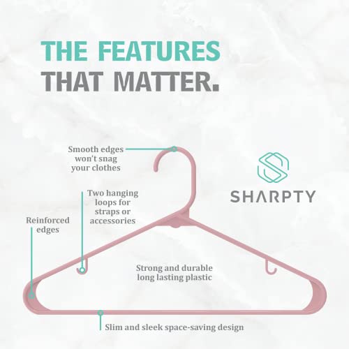 Sharpty Plastic Hangers Clothes Hangers for Clothing, Closet, Coats & Shirts - Durable & Space Saving - for Everyday Standard Use, Room Essentials & Basics - 20 Pack - Pink - color: Pink, size: 20
