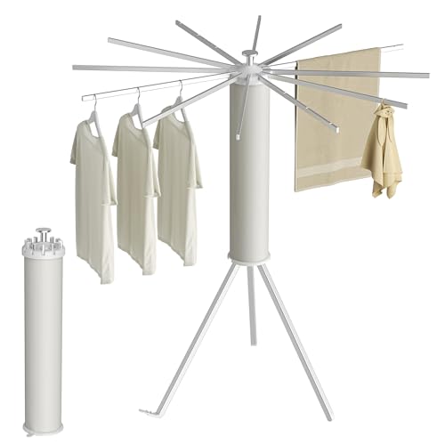 SUNOUTLY Tripod Clothes Drying Rack, Garment Rack Portable and Foldable Space Saving Laundry Drying Rack - Dryer Rack Clothing Floor Folding Balcony Bedroom Household (Silver(Aluminum), 12 rods) - color: Silver, size: 3 Legs - 12 Rods