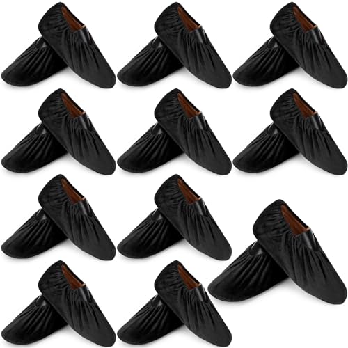 JaGely 11 Pair 11 Pair Reusable Cloth Shoe Covers for Indoors, Black - color: Black
