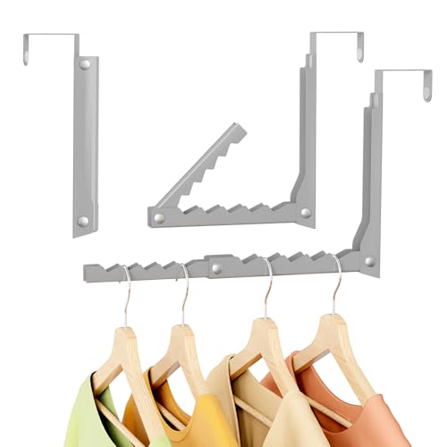Over The Door Hooks, Foldable Door Hanger Rack with 10 Hanging Slots, Space Saving Metal Clothes Drying Rack for Laundry, Closet & Bedroom Storage, Fits Doors Up to 1.8" Thick - color: 1 Pack, Grey(Dual Fold)