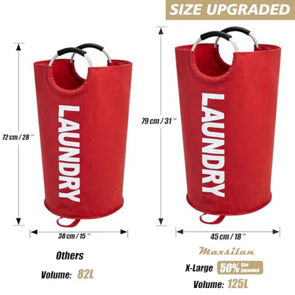 Maxsilan 125L X-Large Laundry Basket Bag, Collapsible Tall Hamper, Red - color: Red, size: 125L