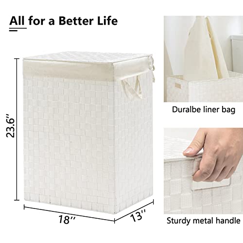 YOUDENOVA Handwoven Laundry Basket Hamper with Removable Liner Bag and Lid - color: White