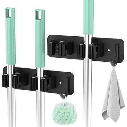 Wall Mounted Mop Holder Stainless Steel Mop and Broom Holder Self Free Brush Holder with Hanger Hook Kitchen Tool Mop Hanger Hook Adjustable Mop Holder Stainless Steel Hooks