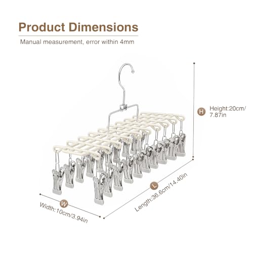 1 Pack Sock Hanger for Drying, Underwear Sock Drying Rack with 20 Clips - color: Gray