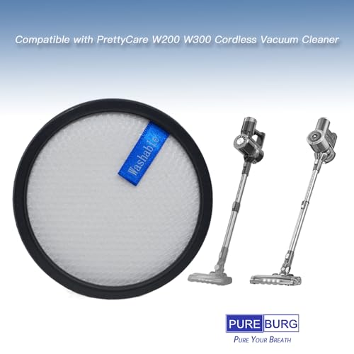 PUREBURG Replacement Filter Compatible with PrettyCare W200 W300 Cordless Vacuum Cleaner,6-Pack Washabele Clean Dust
