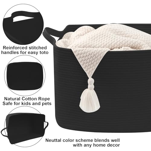96L Woven Laundry Basket with Handles, Extra Blanket Basket,Black - color: Black, size: 96L