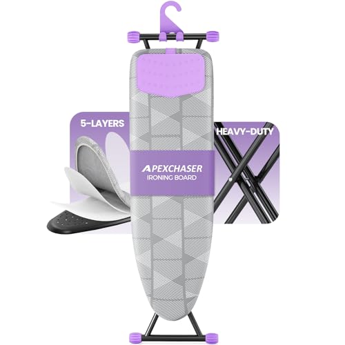 APEXCHASER Foldable 7-Level Heigh Adjustable Ironing Board with Iron Rest - color: Grey and Purple