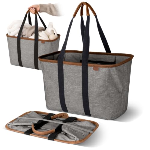 CleverMade Collapsible Tote LUXE, 30L Structured Tote Bag with Handles - color: Heather Gray