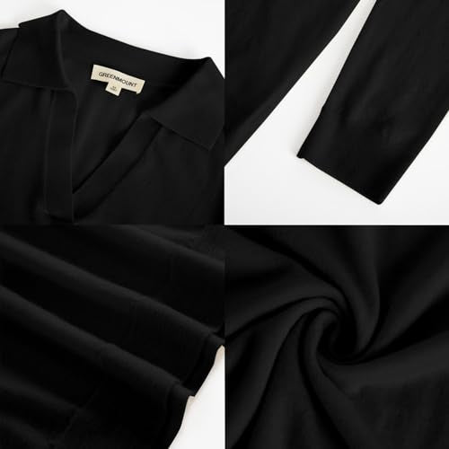 GreenMount Women's Deep V-Polo Casual Loose Cashmere Sweater Pullover Lapel Long Sleeve for Women Keep 37.5° Warm - color: Black(spring/Summer), size: Large