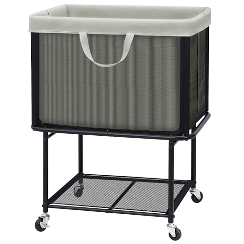 STO STO Rolling Laundry Hamper with Lockable Wheels, 29-Gallon (110L) Laundry Cart with Removable Canvas Bag, 2-Tier Clothes Basket Hamper with Shelf for Closet, Bedroom, Bathroom, Laundry Room, Gray - color: Gray