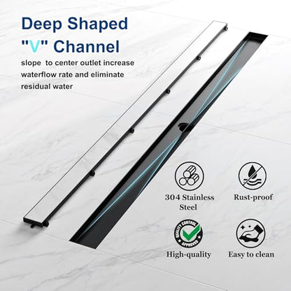 Neodrain 48-Inch Linear Shower Drain-Matte Black,with Tile Insert Grate - color: Matte Black, size: 48 IN